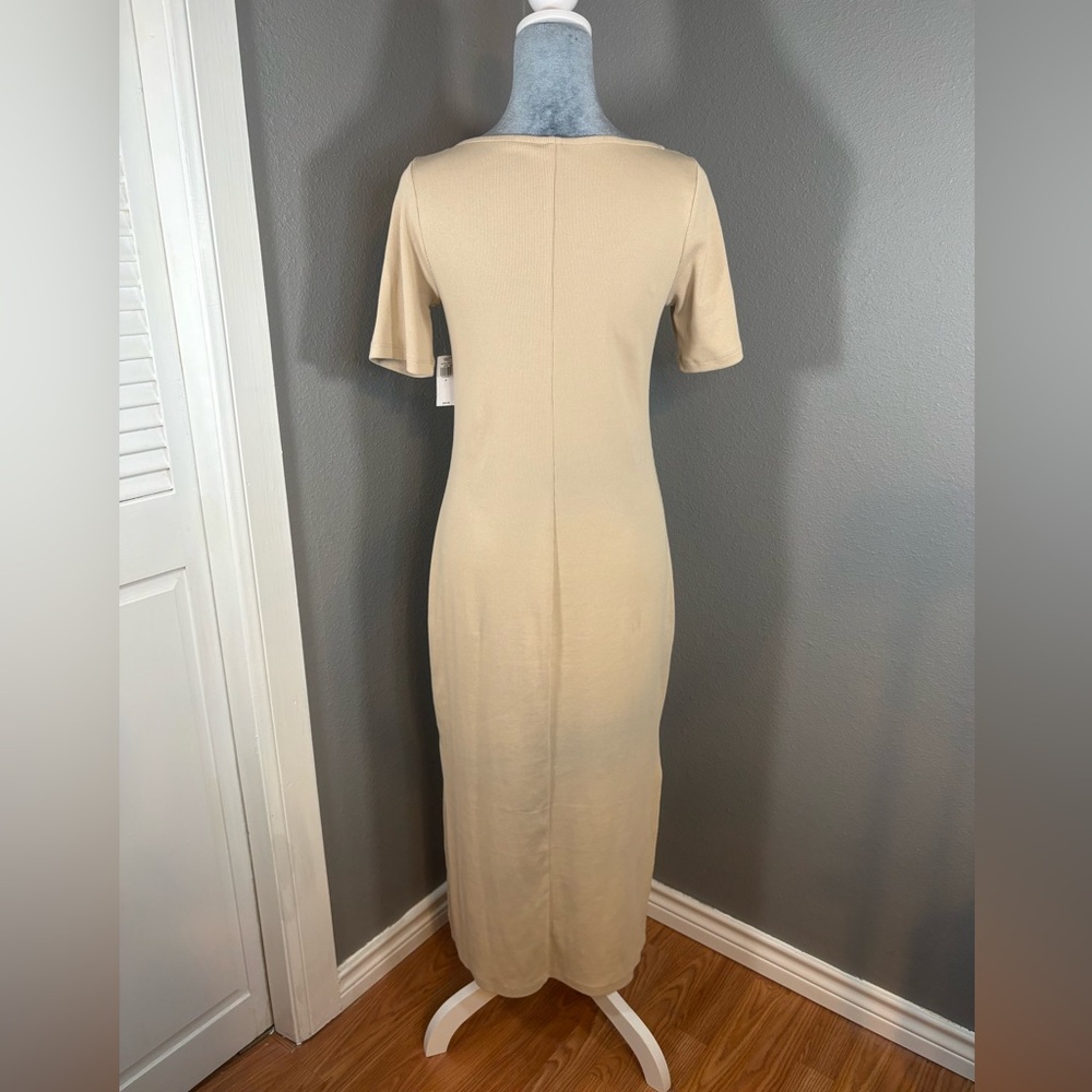 NWT Old Navy Beige Scoop Neck Fitted Ribbed Knit Midi Dress Size M - Picture 3 of 10